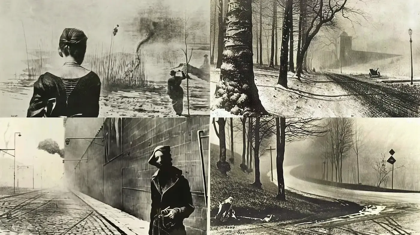 Mysterious and Atmospheric Monochrome Landscapes with a Touch of Surrealism - Midjourney sref style