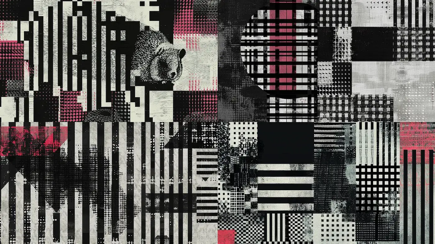 Dynamic and Textured Collage of Bold Patterns and Graphic Elements - Midjourney sref style