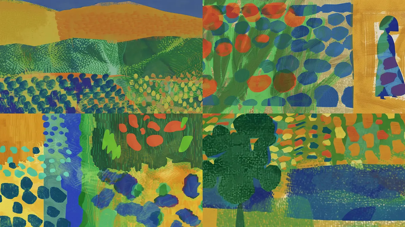 Vibrant Mosaic of Textural Fusion: A Synthesis of Color and Pattern Harmony - Midjourney sref style
