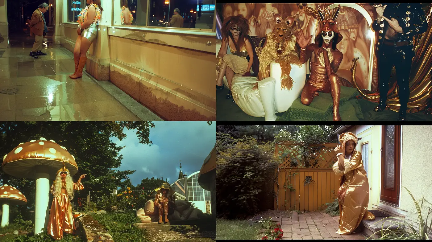 Surrealist Reverie in Sepia: A Dance of Whimsical Shadows and Textures - Midjourney sref style
