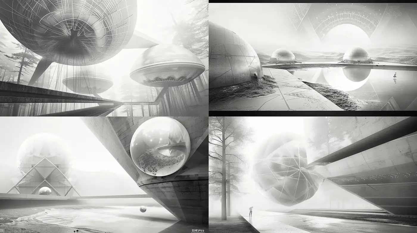 Futuristic Minimalism with Ethereal Elements - Midjourney sref style