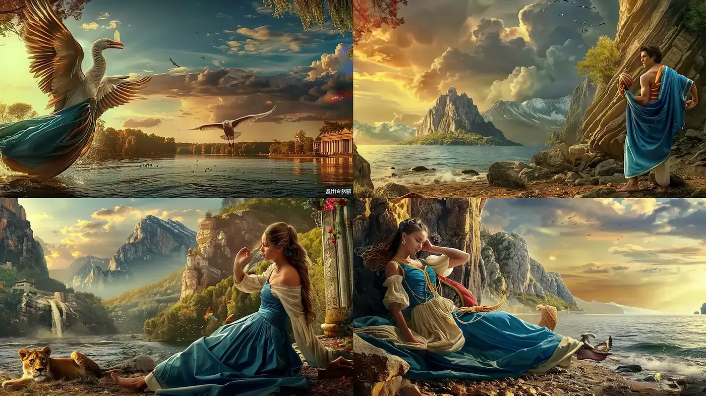 Majestic Landscapes with Ethereal Figures in Romanticism-inspired Vistas - Midjourney sref style