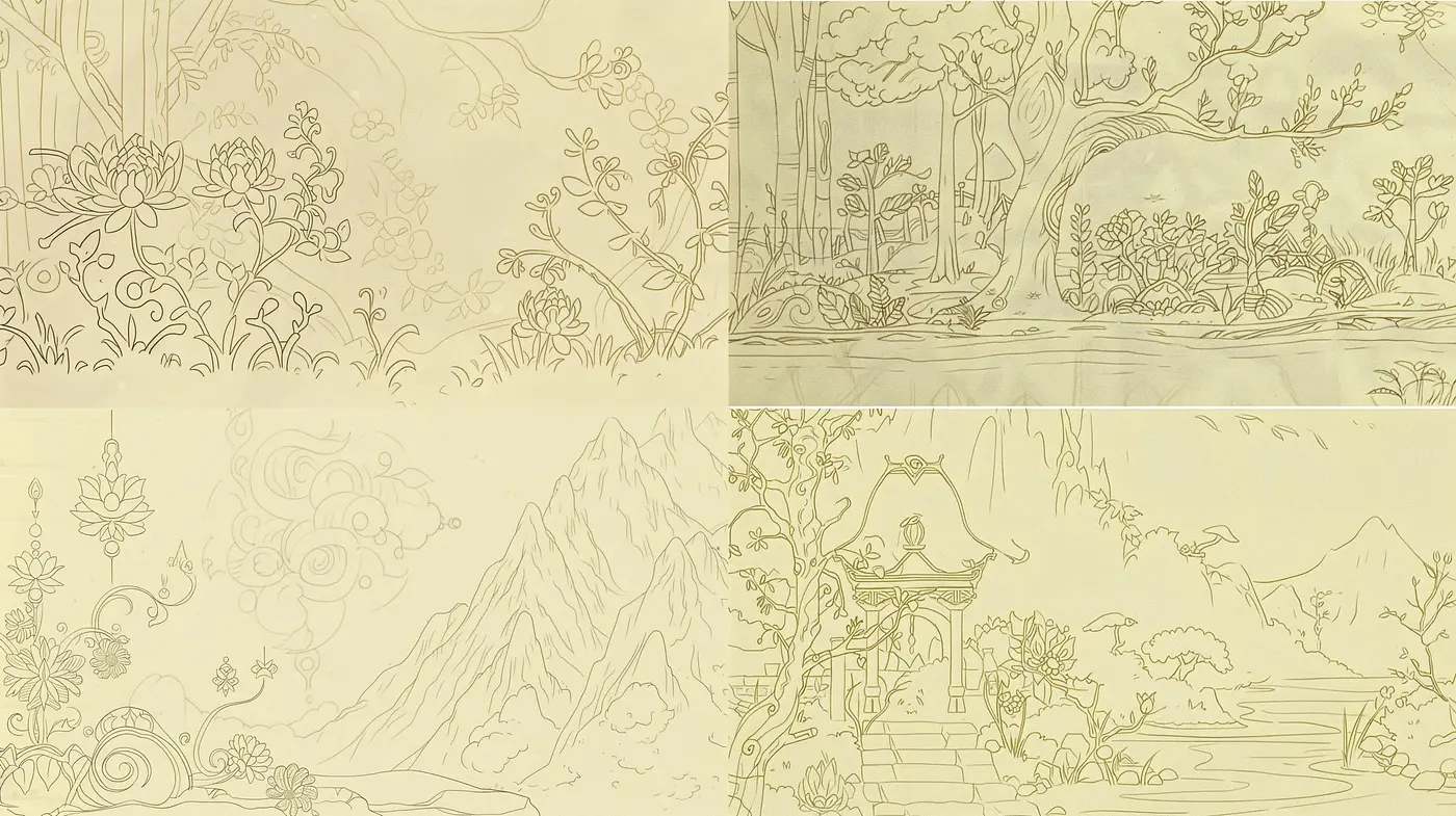 Ethereal Sepia-Toned Landscape Sketches - Midjourney sref style