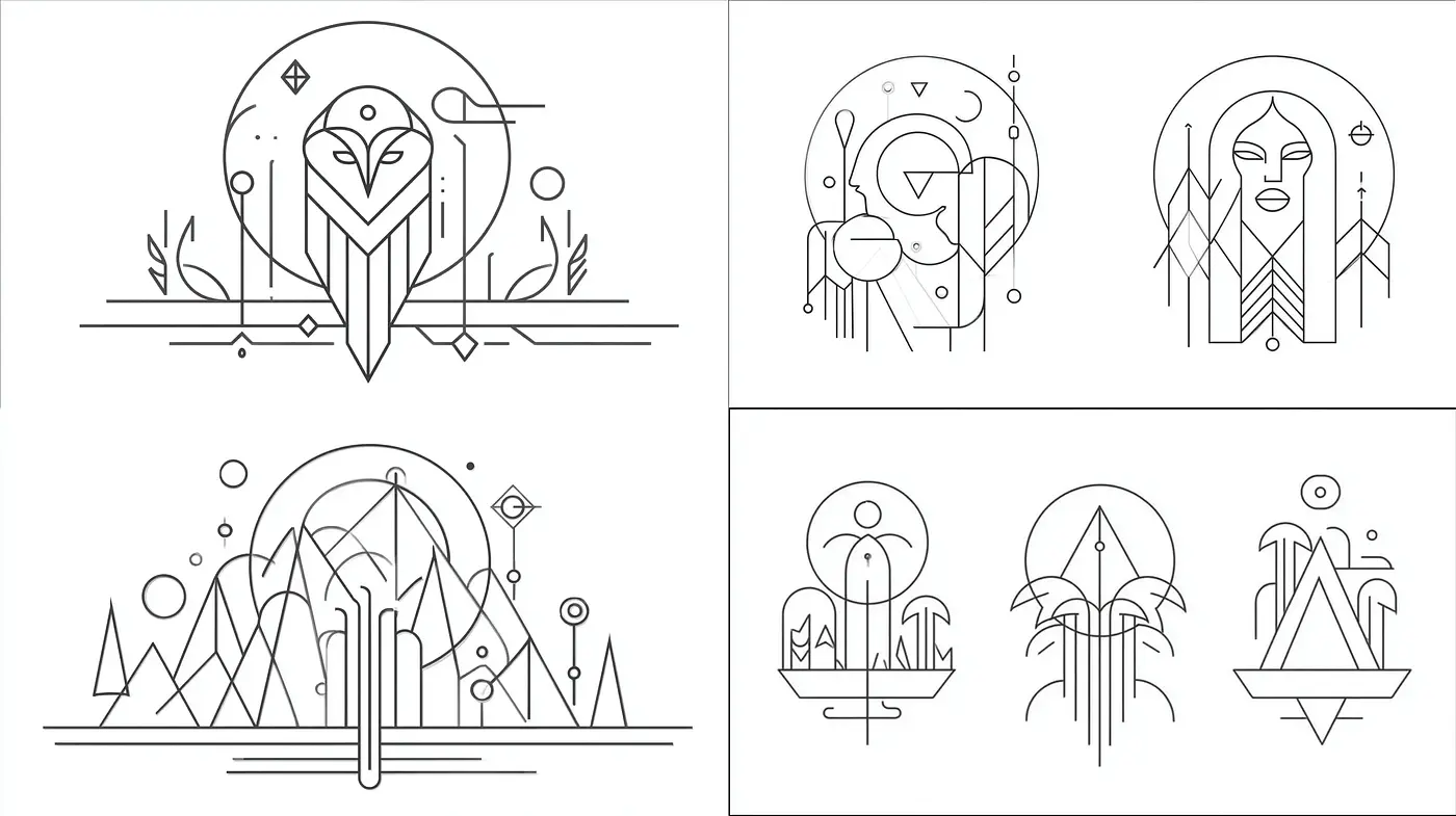 Minimalist geometric designs with a mystical and serene aesthetic - Midjourney sref style