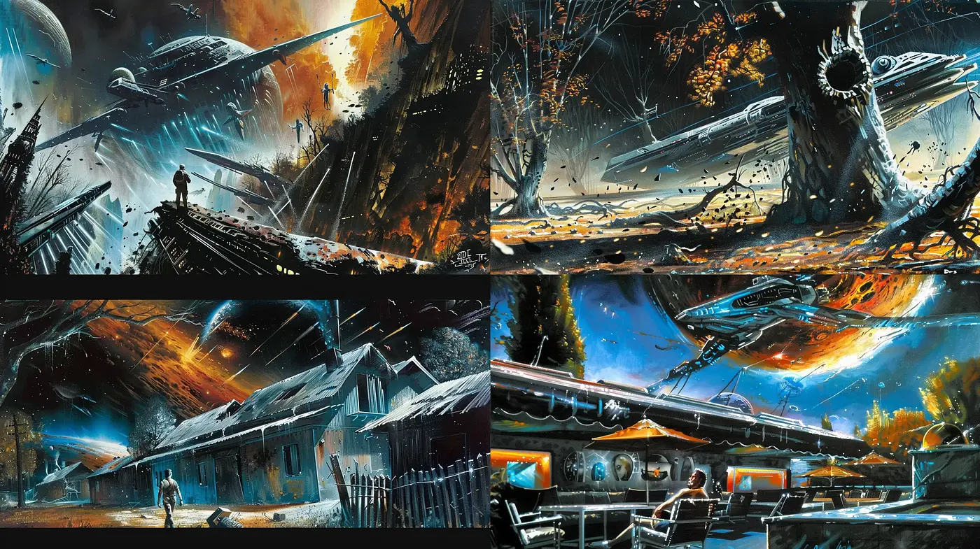 Dynamic Sci-Fi Concept Art with Explosive Energy and Impressionistic Flair - Midjourney sref style