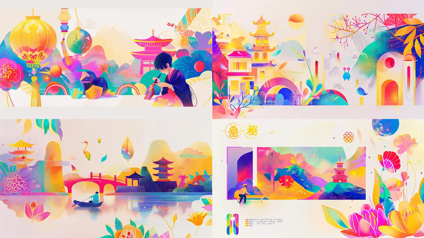 Ethereal Dreamscape in Vibrant Hues: A Symphonic Blend of Traditional Asian Imagery and Contemporary Artistry - Midjourney sref style