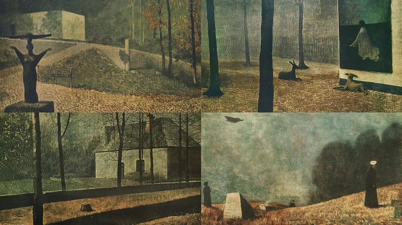 Timeless Elegy of Surreal Landscapes: A Canvas of Melancholia - Midjourney sref style