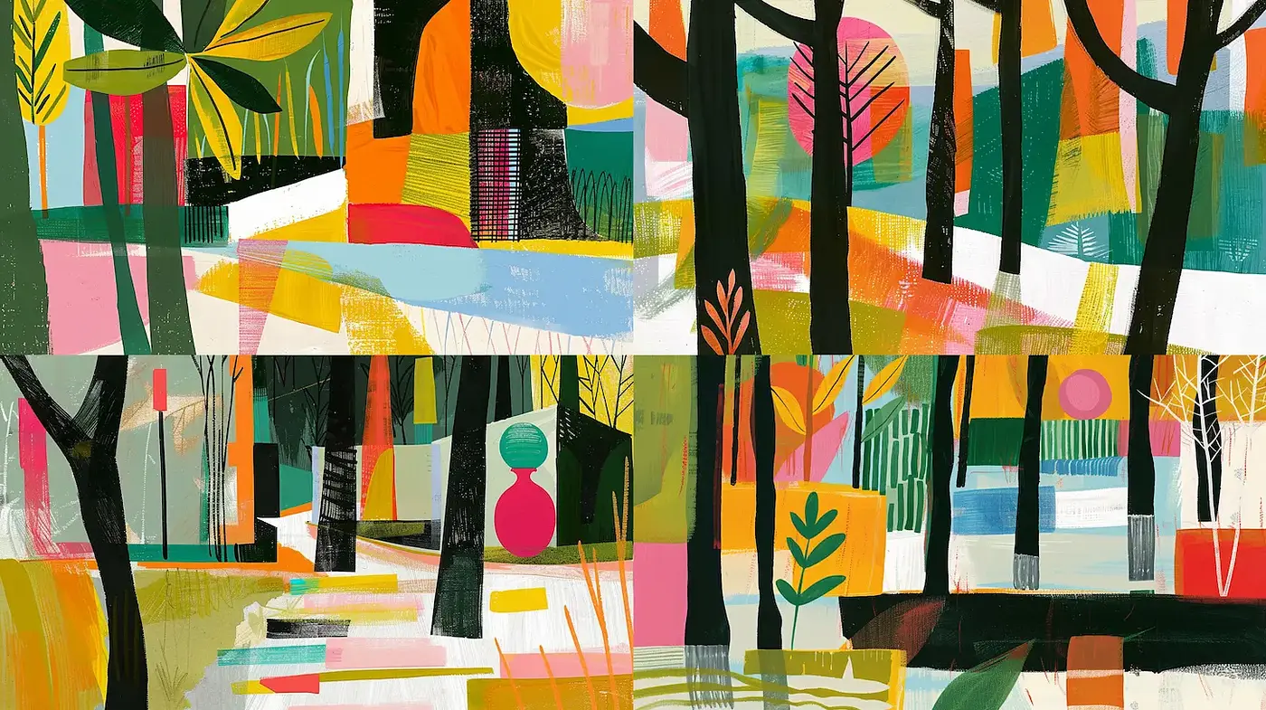 Vibrant and Abstract Nature Scenes with Playful Geometry - Midjourney sref style