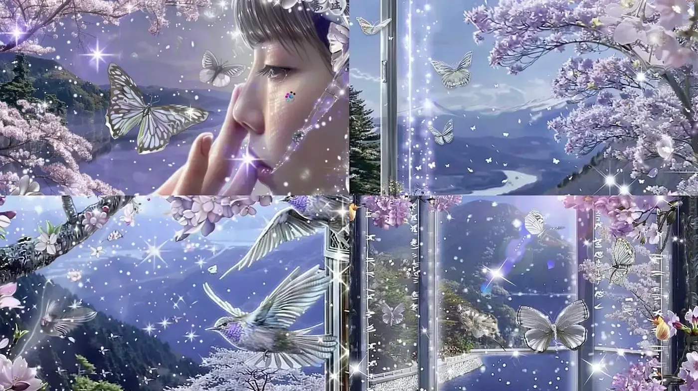 Ethereal Landscapes with Enchanting Floral Elements and Translucent Textures - Midjourney sref style