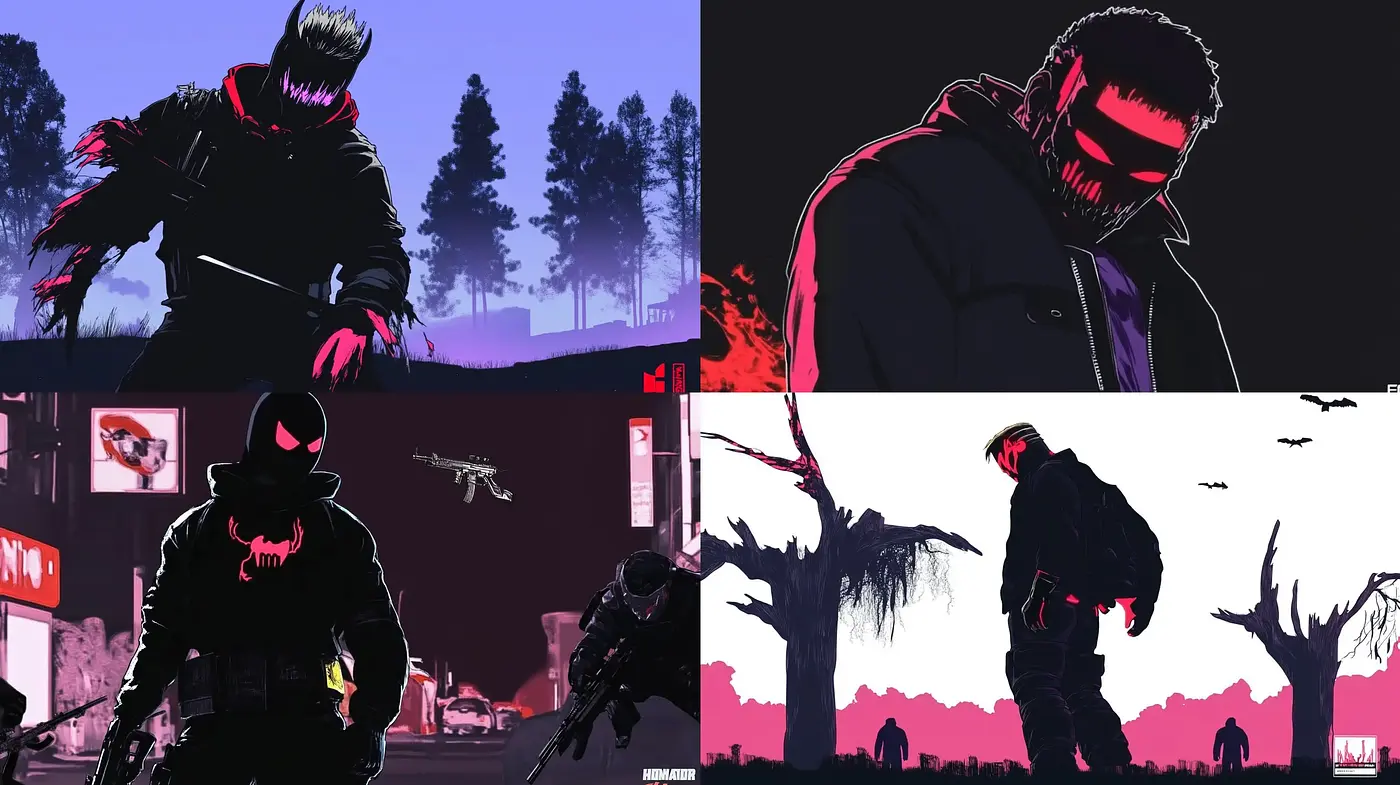 Nocturnal Neon Contrast: A Fusion of Dark Ambience and Vibrant Hues - Midjourney sref style