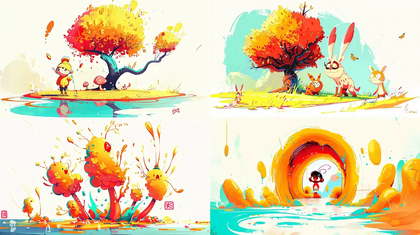 Whimsical and Vibrant Animation Inspired by Playful Nature - Midjourney sref style