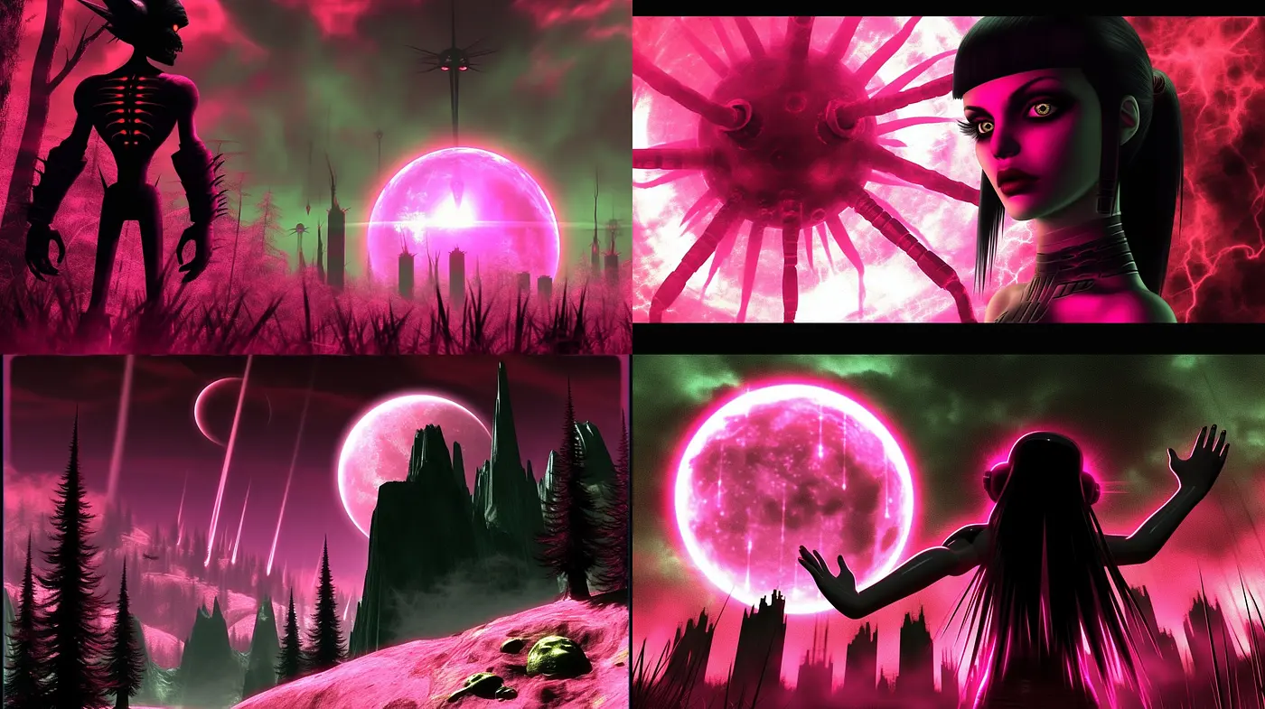 Ethereal Nocturne: A Synchronous Dance of Surrealism and Neon - Midjourney sref style