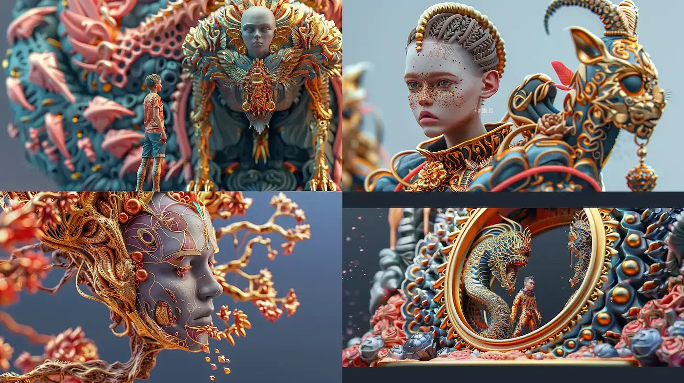 Intricate and surreal 3D artistry with organic designs and fantastical elements - Midjourney sref style