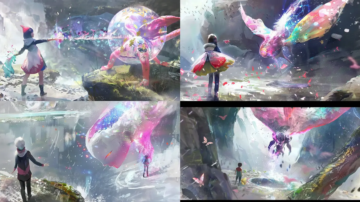 Ethereal Dreamscapes with Luminous Contrasts and Dynamic Brushwork - Midjourney sref style