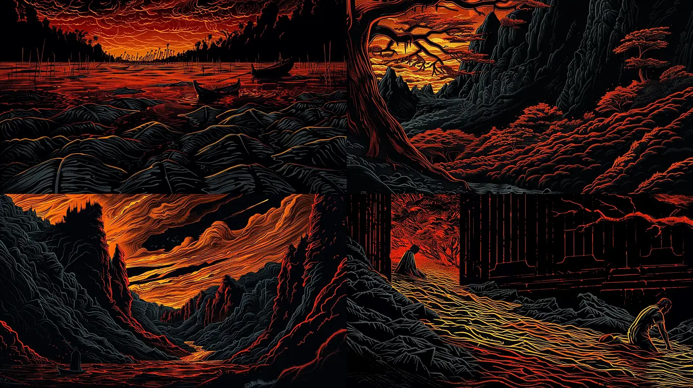 Luminescent Nocturne: An Exploration in Vivid Contrast and Motion - Midjourney sref style