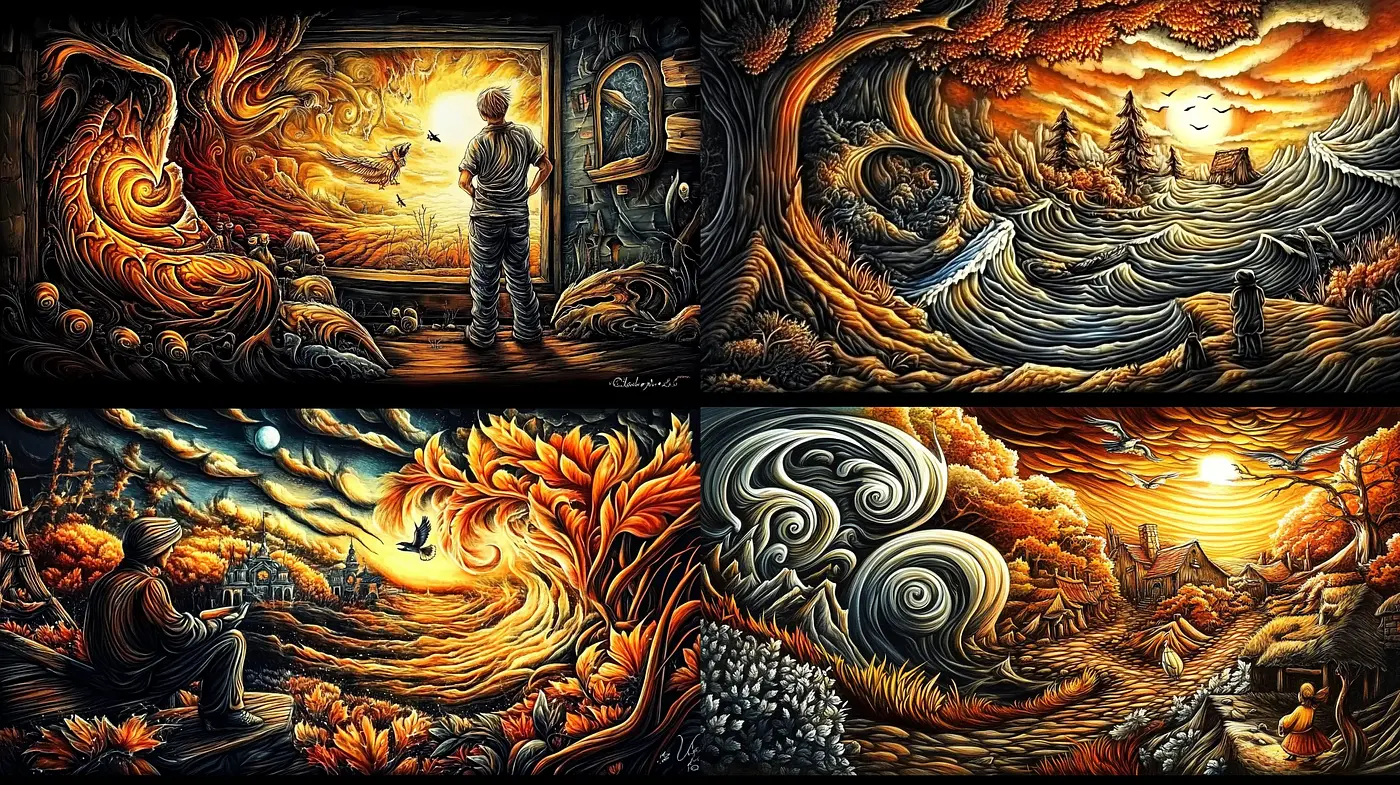 Surrealist Dusk: A Fusion of Van Gogh's Swirls and Nature's Embrace - Midjourney sref style