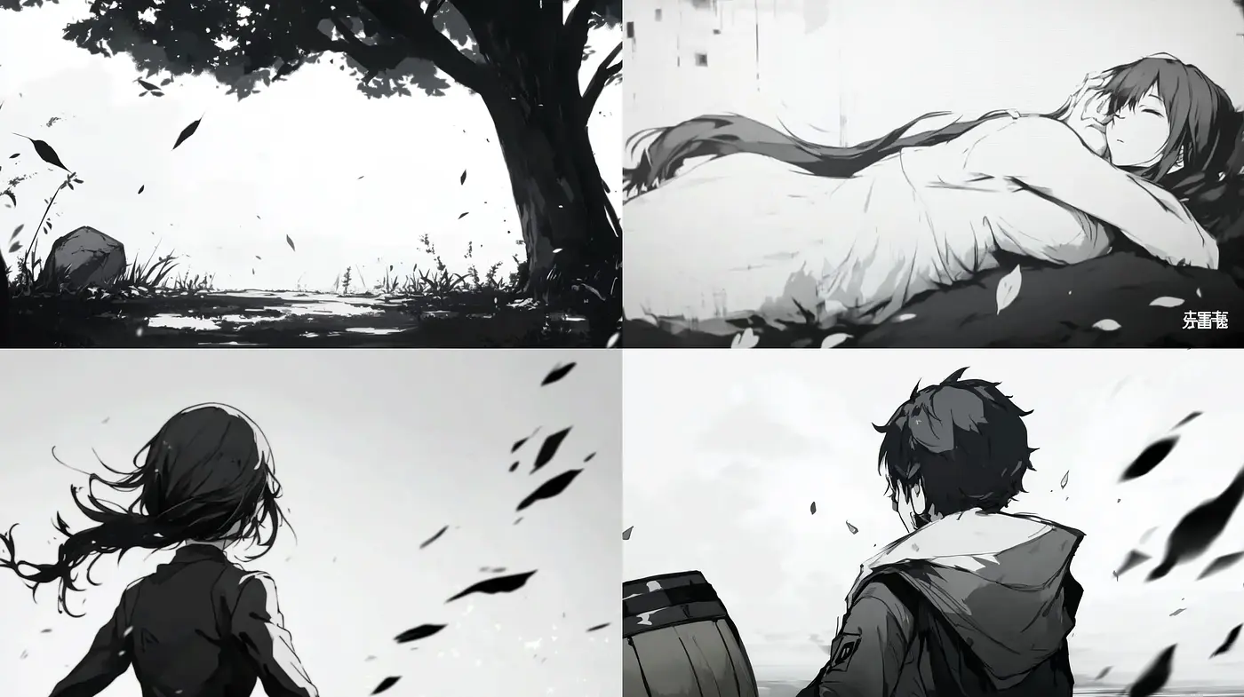 Monochromatic Whispers of Emotion and Movement - Midjourney sref style