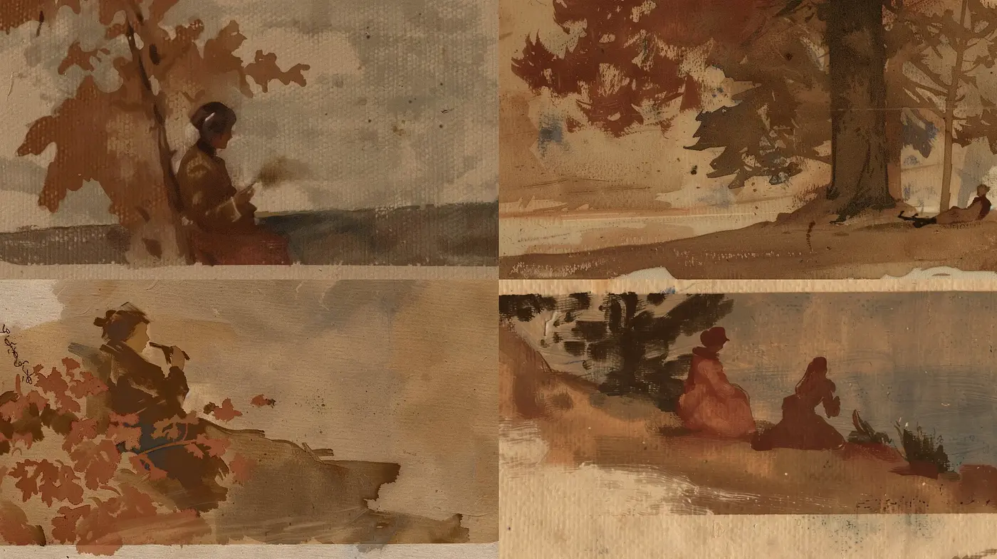 Autumnal Melancholy: A Harmonious Blend of Sepia Tones with Texture Rich Brushwork - Midjourney sref style