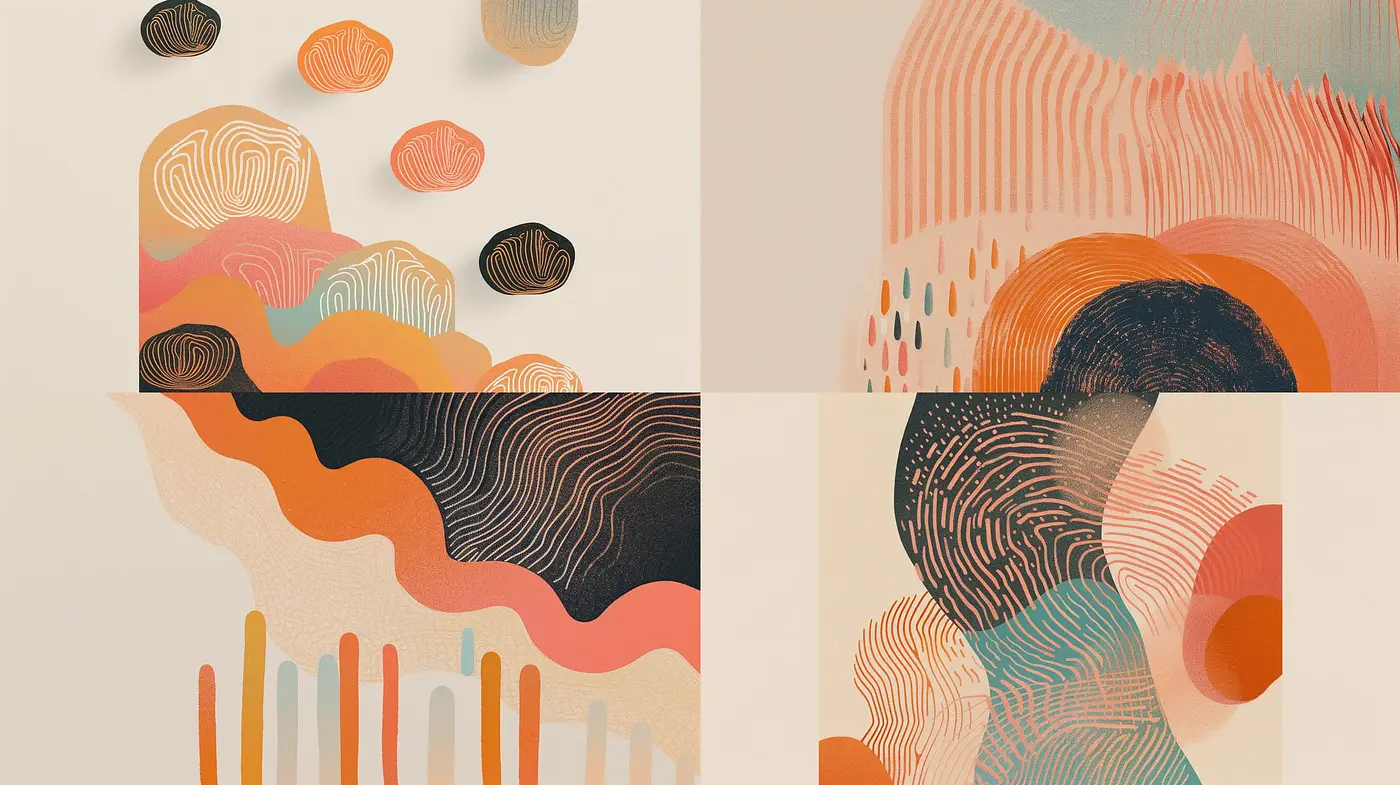 Soothing Terracotta Abstraction with Organic Silhouettes - Midjourney sref style