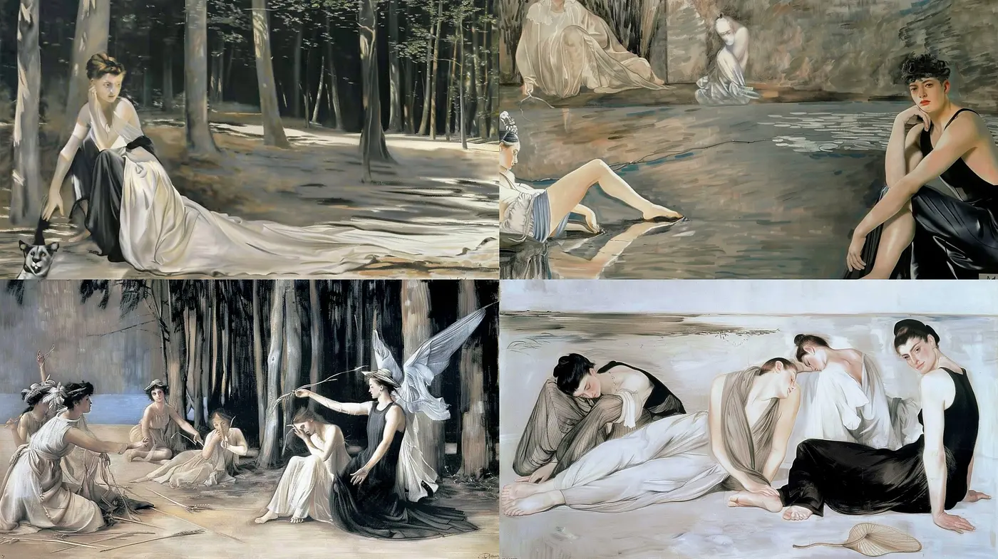 Ethereal Neoclassical Dreamscapes in Monochromatic Tones - Midjourney sref style