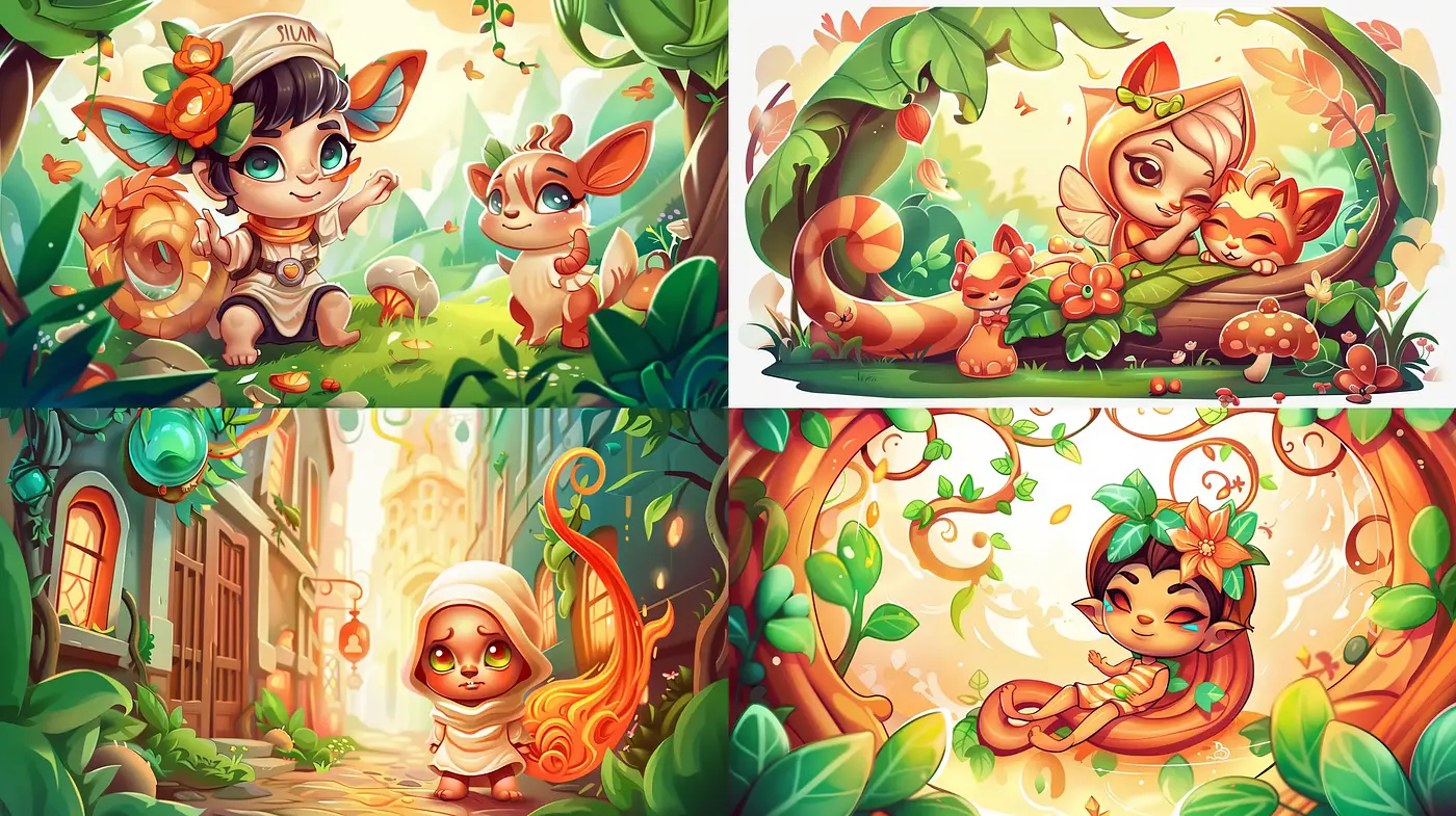 Enchanted Whimsy: A Fairytale Fusion with a Warm and Vivid Illustrative Essence - Midjourney sref style