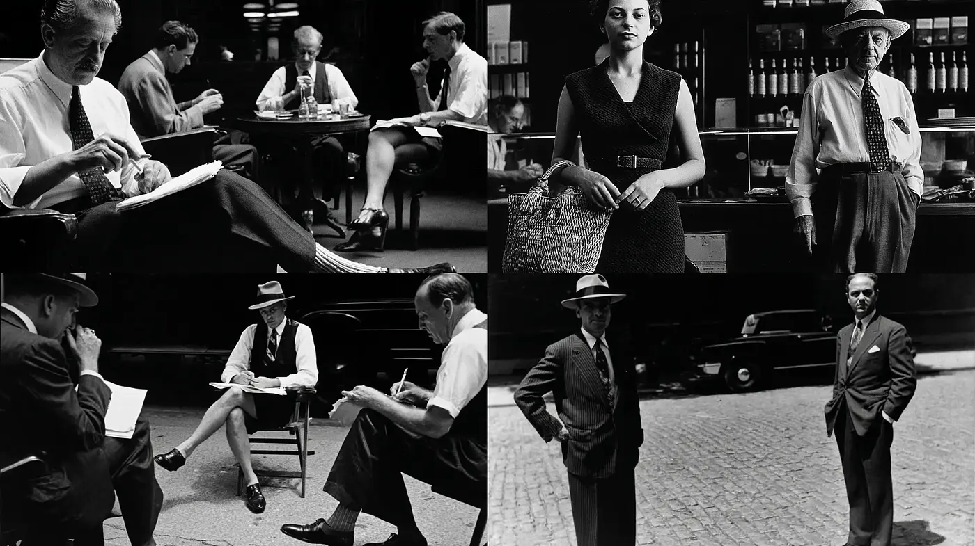 Elegant Vintage Black and White Fashion Editorial with Cinematic Influences - Midjourney sref style