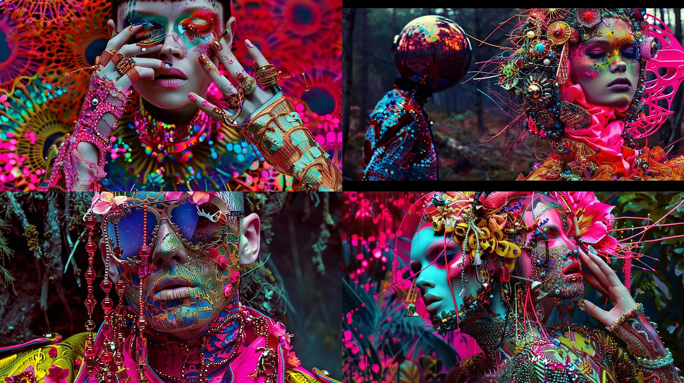 Psychedelic Fusion of Organic and Geometric Aesthetics - Midjourney sref style