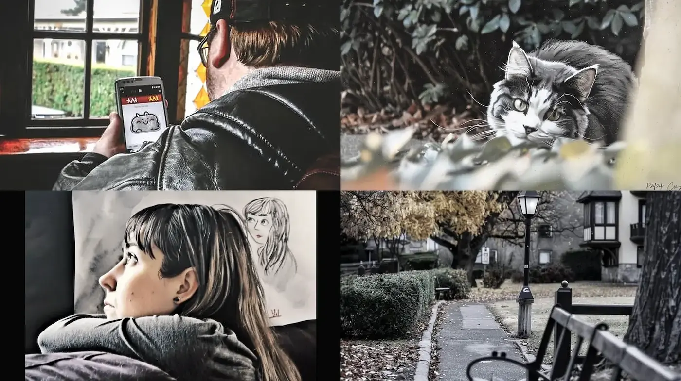 Eclectic Artistic Mood with Strongly Contrasting Textures and Warm Tones - Midjourney sref style
