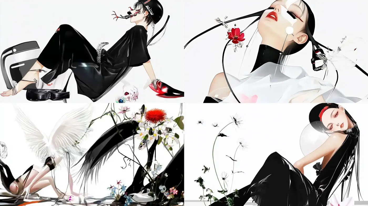 Ethereal Monochrome Elegance with Pops of Color - Midjourney sref style