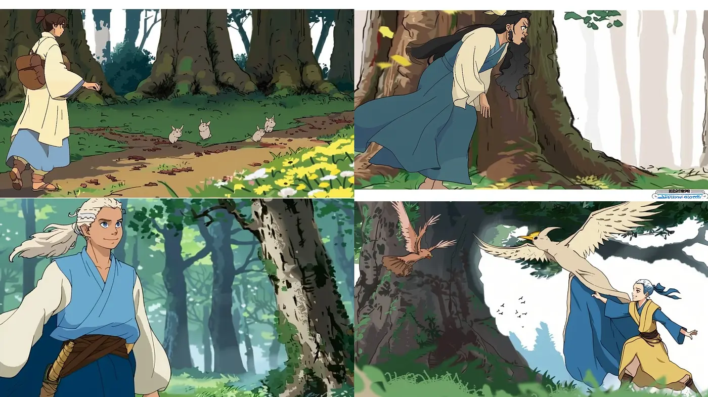 Ethereal Nature in Stylized Ink: A Harmonious Dance of Earthy Tones and Anime-Inspired Brushwork - Midjourney sref style