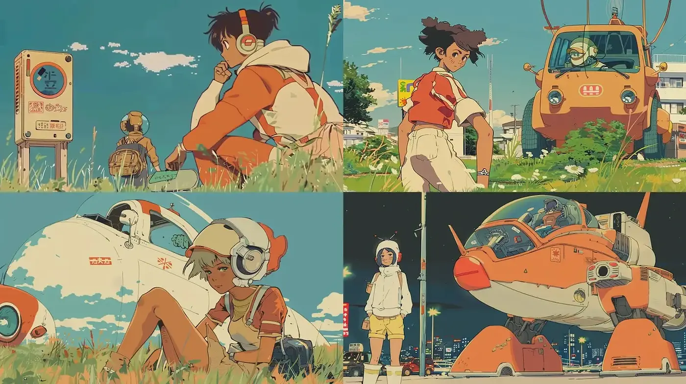Retro-Futuristic Nostalgia with Vibrant Aesthetic - Midjourney sref style