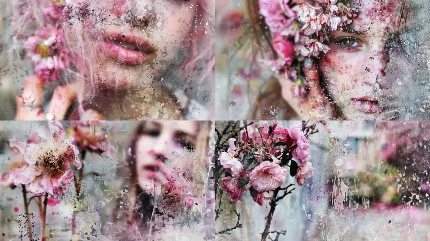Ethereal Floral Dreamscape with a Textured Finish - Midjourney sref style