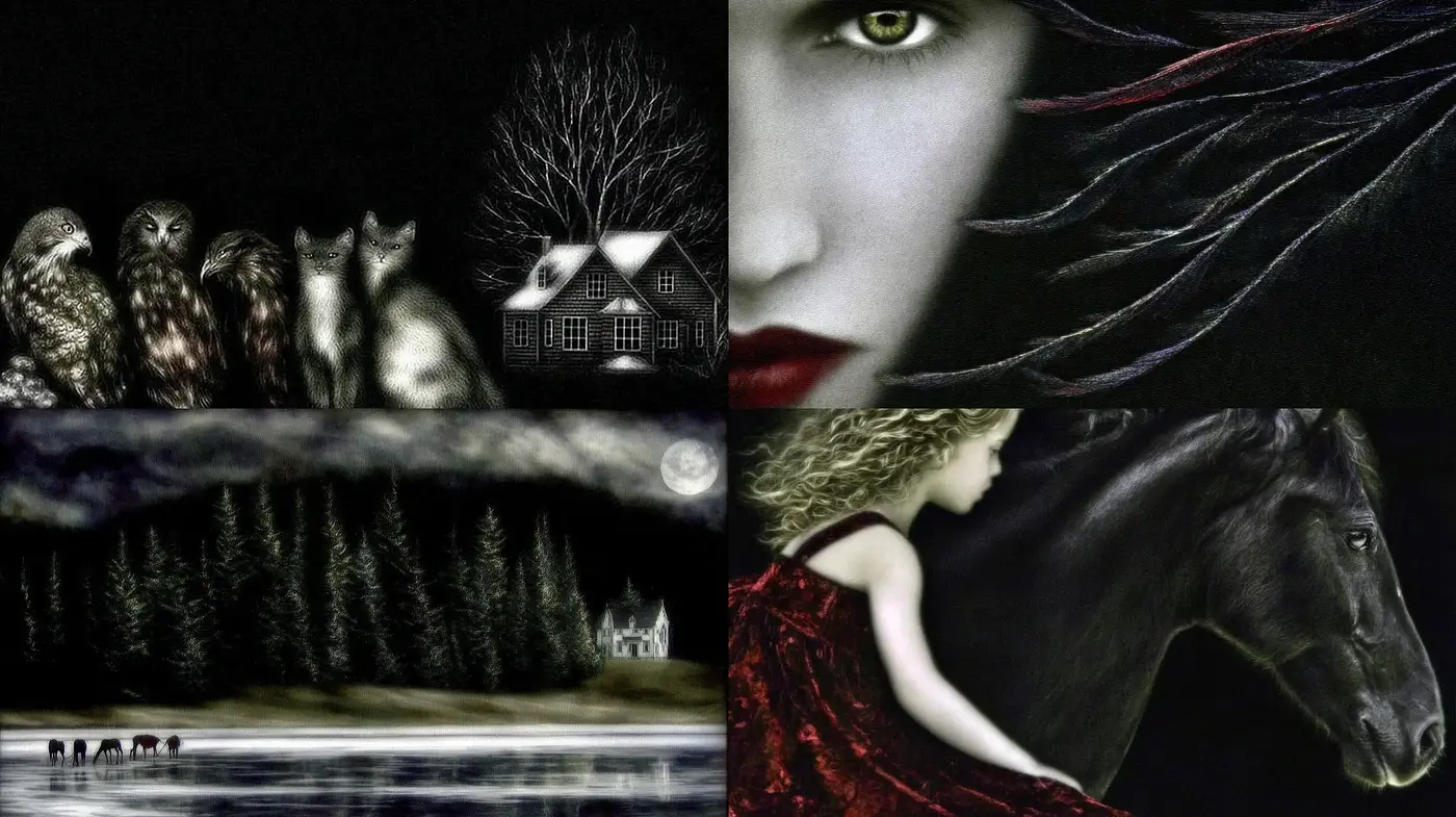 Dark and Mysterious Aesthetic with Intricate Detailing - Midjourney sref style