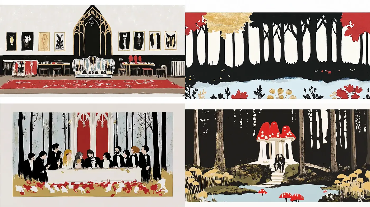 Contemporary Interpretation of Vintage Papercut Silhouettes - Midjourney sref style