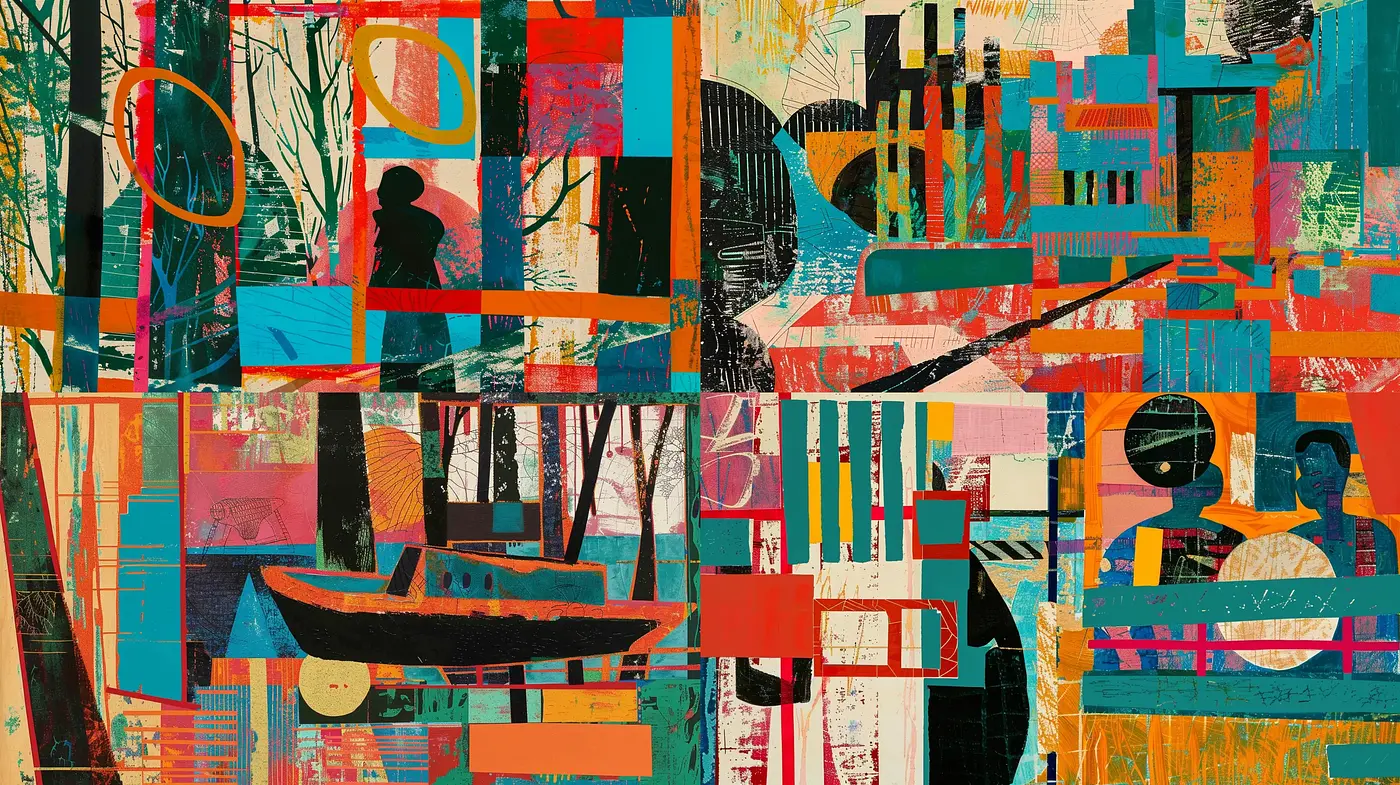 Vibrant Patchwork of Abstract Narratives - Midjourney sref style