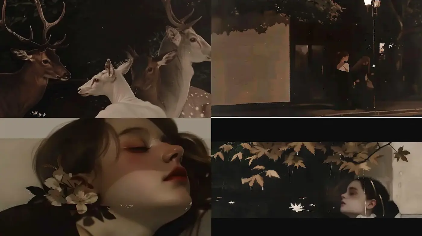Whimsical yet serene imagery blending nature and portraiture - Midjourney sref style