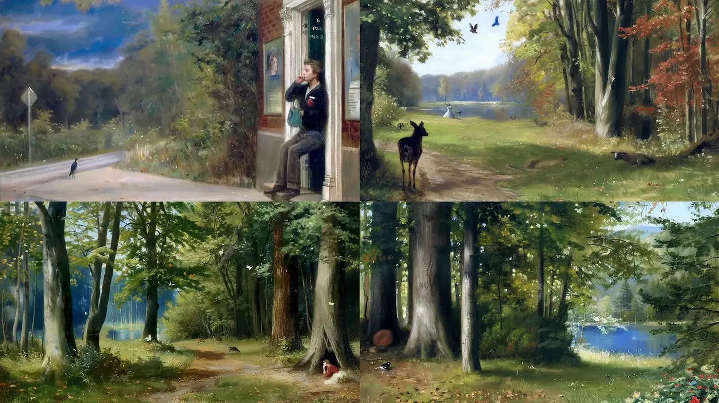 Harmonious Depictions of Nature and Human Interaction with a Hint of Nostalgia - Midjourney sref style