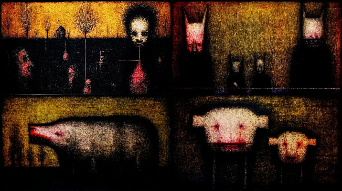 Surreal and Dreamlike Composition with Enigmatic Figures - Midjourney sref style