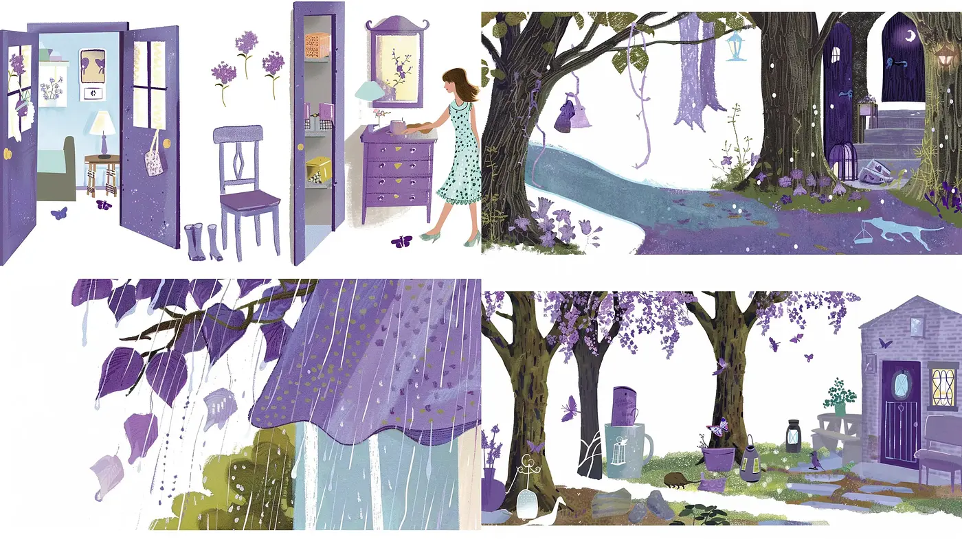 Whimsical Lavender Dreamscape in Stylized Illustration - Midjourney sref style