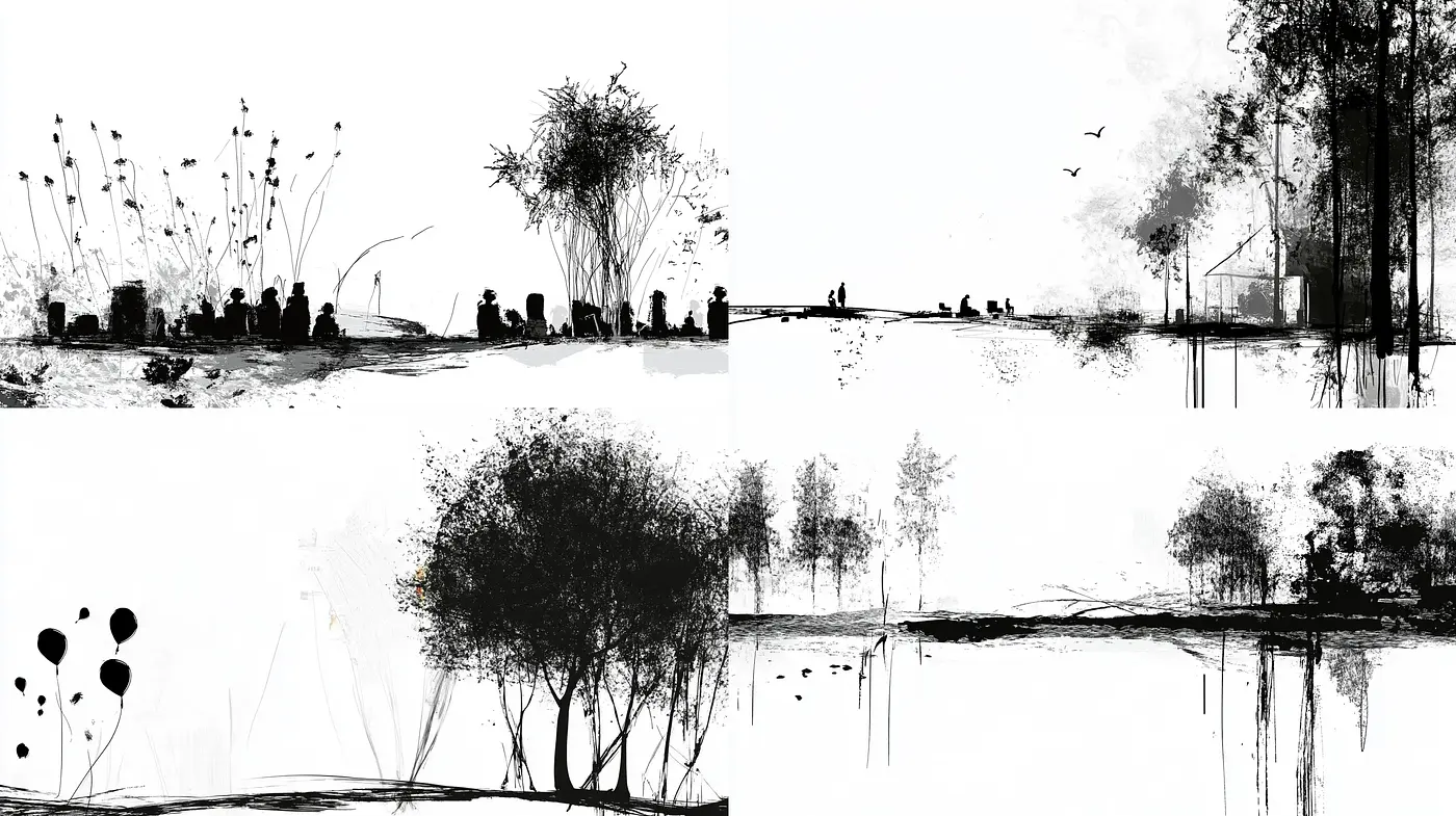 Monochrome Elegance: Ink Wash Horizons - Midjourney sref style