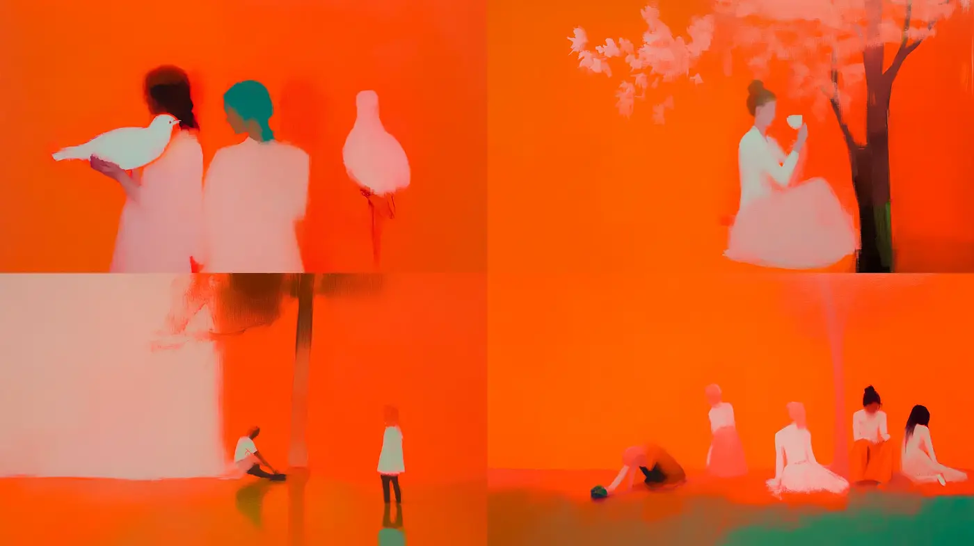 Ethereal Warmth: An Exploration of Abstracted Human Forms in Vivid Orange - Midjourney sref style