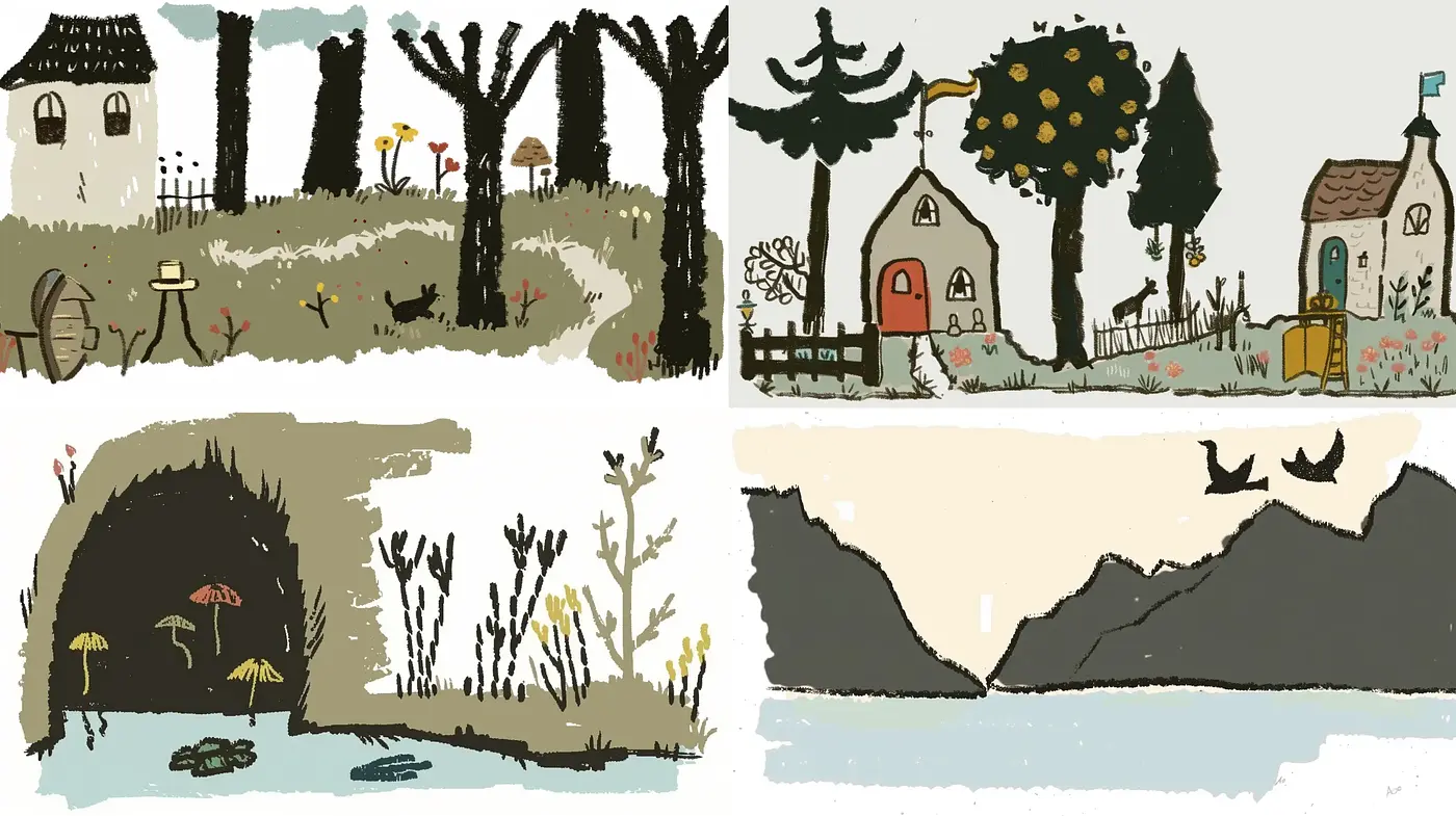 Whimsical Storybook Illustration Homage with Textured Brushwork - Midjourney sref style