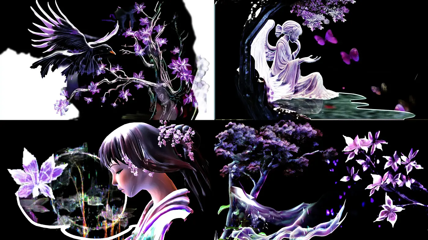 Ethereal Dreamscape with Luminous Florals and Surreal Elegance - Midjourney sref style
