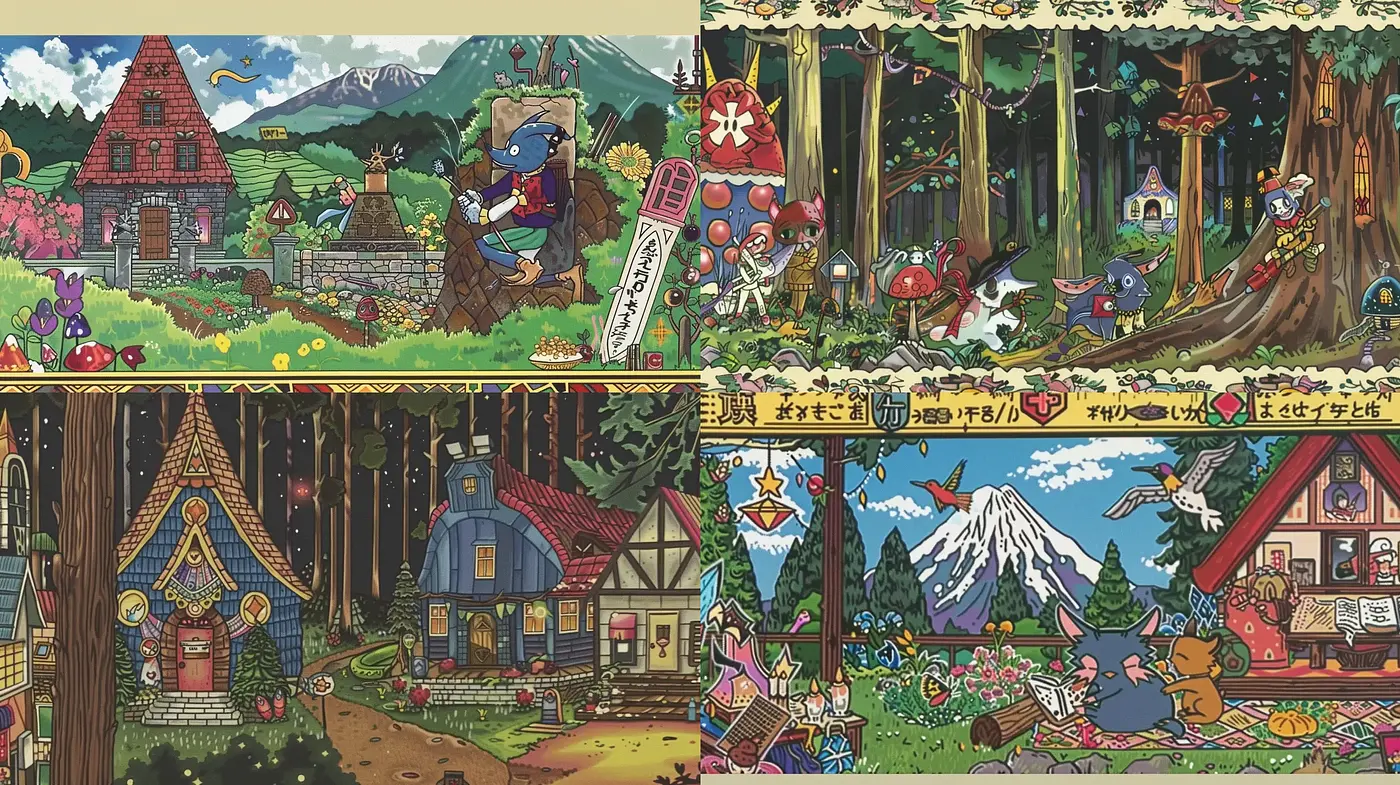 Enchanting Narrative Illustration in Saturated Storybook Hues - Midjourney sref style