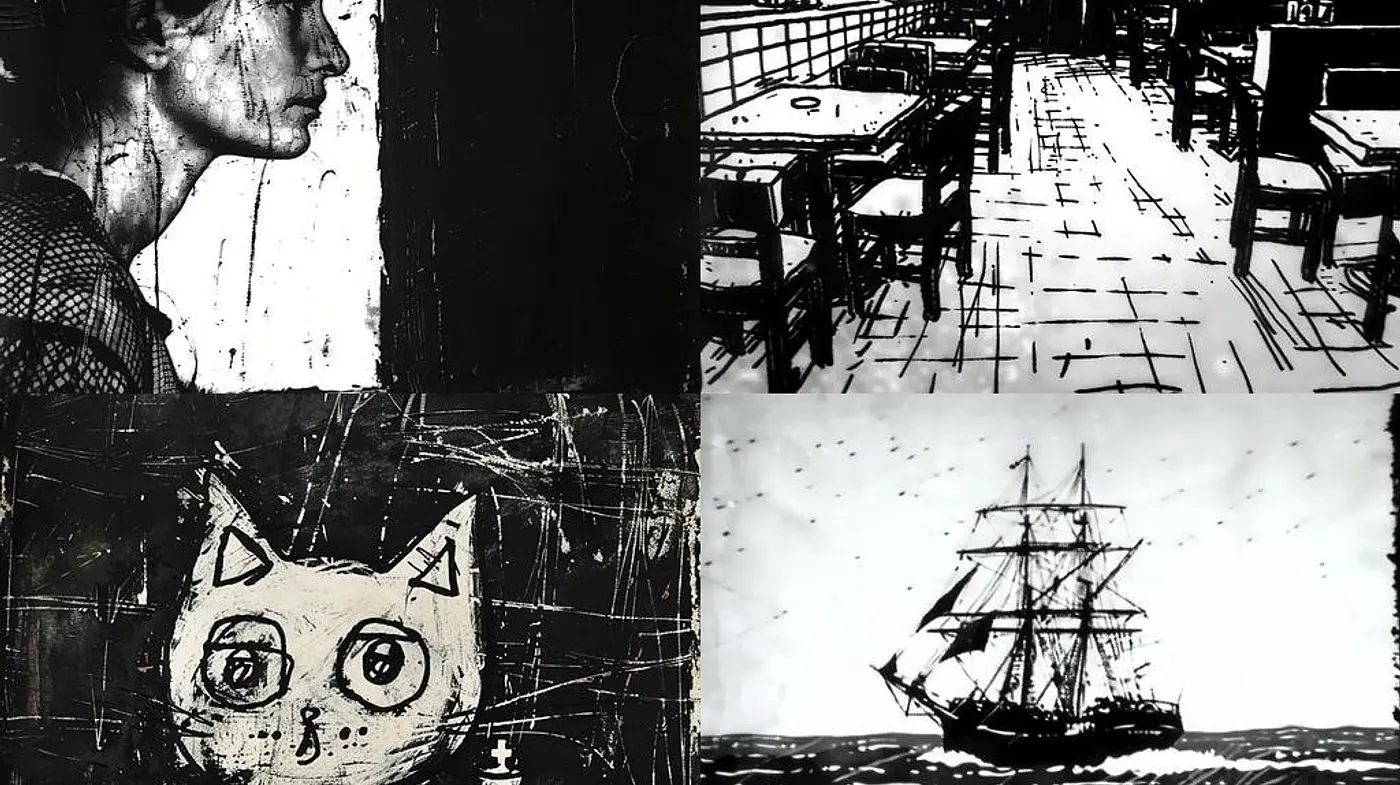 Monochromatic Ink Sketch Impressions - Midjourney sref style