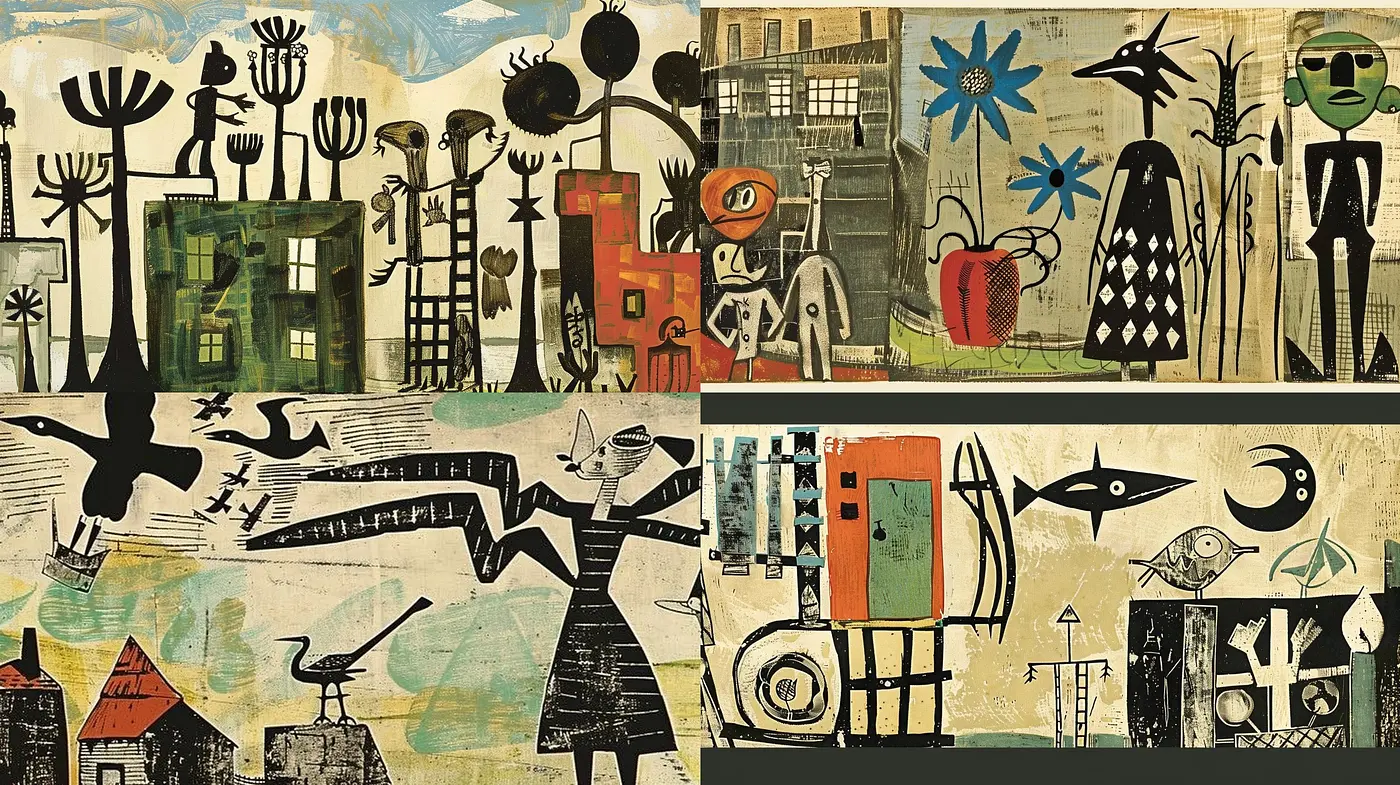 Eclectic Tapestry of Abstract Forms and Urban Fusion - Midjourney sref style