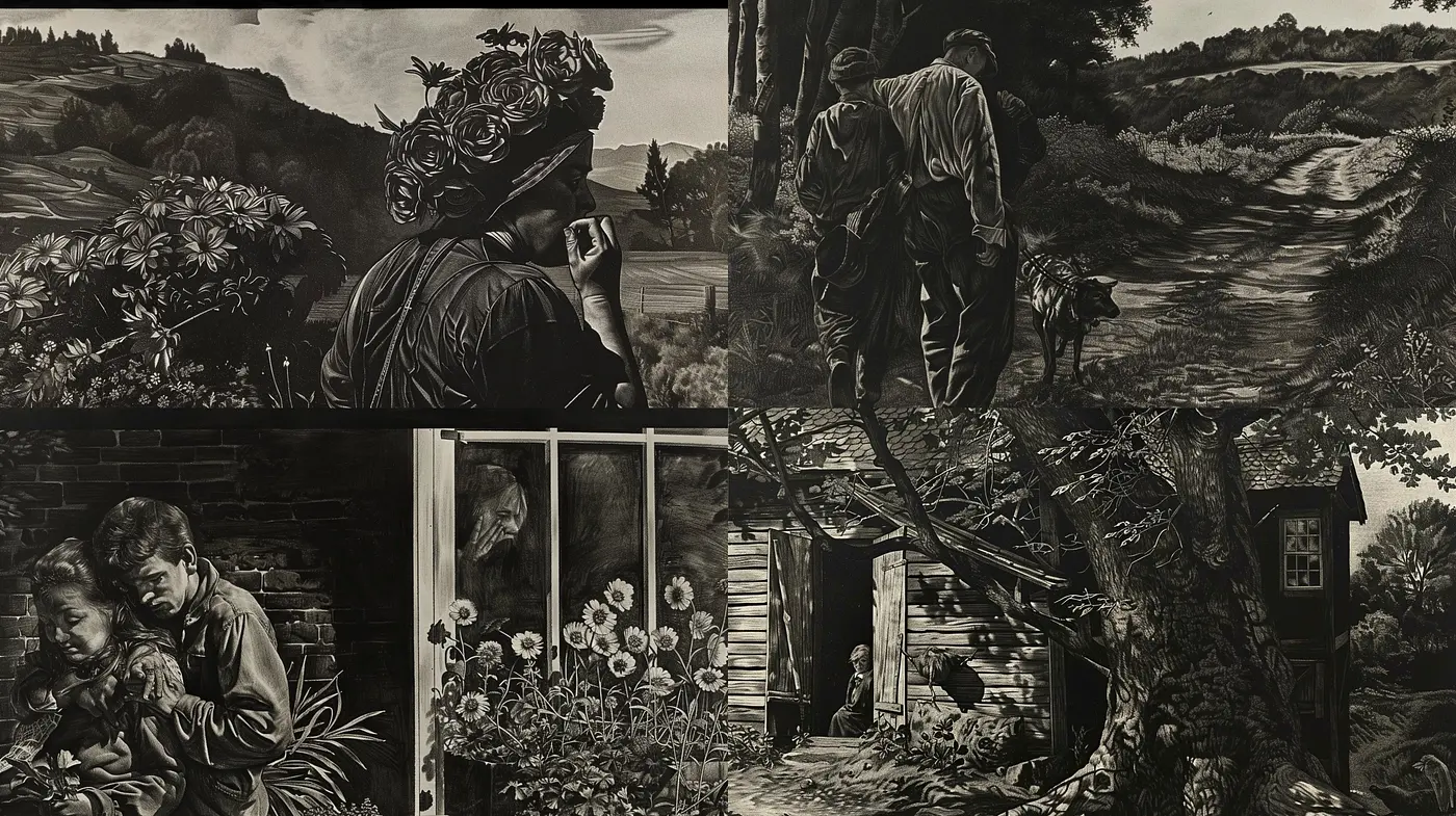 Monochrome Elegance: A Dance of Shadows and Light in Stylized Realism - Midjourney sref style