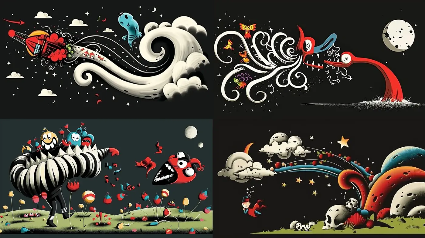 Whimsical Fantasy Nightscapes with Vibrant Storybook Illustration Style - Midjourney sref style