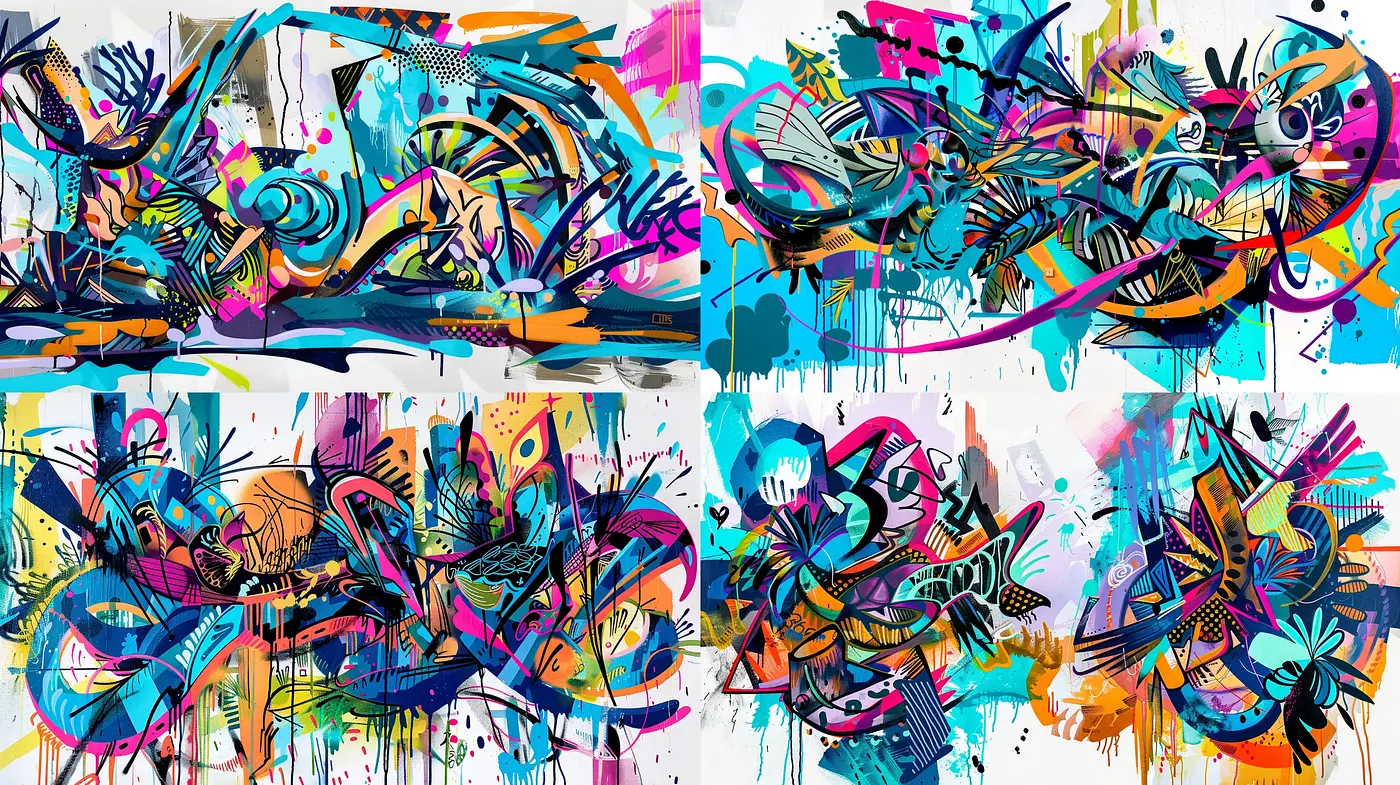 Energetic Graffiti Fusion with Abstract Expressionism - Midjourney sref style