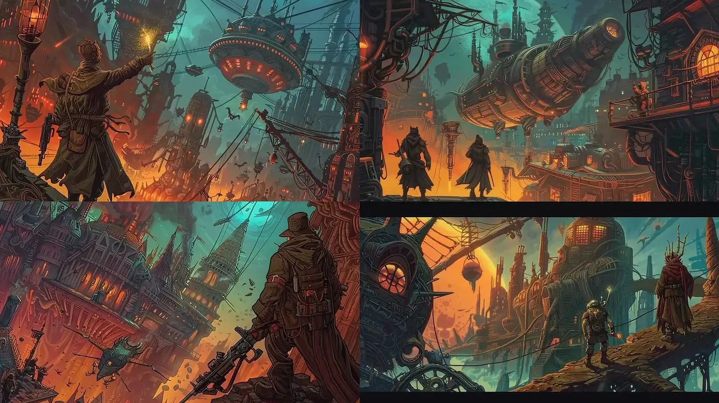 Futuristic Steampunk Aesthetic with Dramatic Lighting and Depth - Midjourney sref style